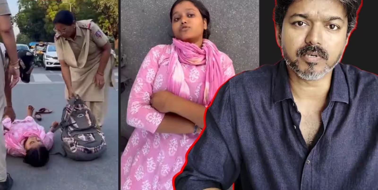 तमिलनाडु के मुख्यमंत्री 'थलपति विजय' के लिए दिल्ली में बीच सड़क पर लेट गई महिला