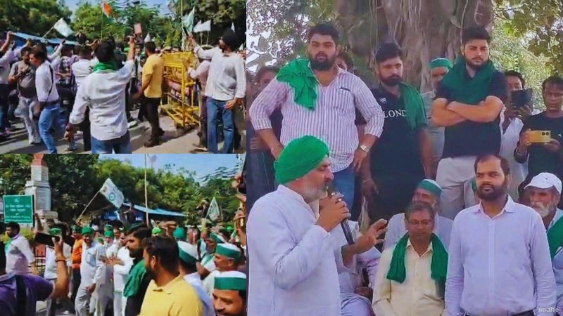 पुलिस के बैरिकेड्स गिराकर कलेक्ट्रेट परिसर में घुसे अन्नदाता